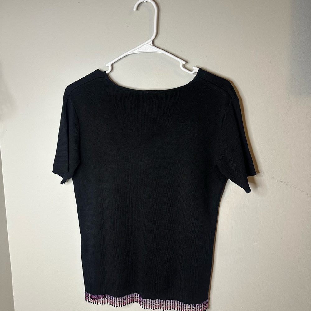 Clio Vintage Black Embroidered Beaded Women's Silk Top Size Large - Picture 3 of 4